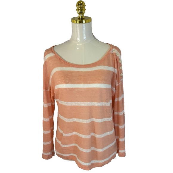 Lauren Ralph Lauren 100% Linen Sheer Top M Striped Coastal Lightweight Preppy - Picture 1 of 13